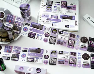 Aesthetic purple journaling tape with music UI and butterfly stickers for DIY crafts