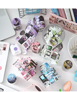 Aesthetic washi tape set featuring UI interface and floral designs for DIY journaling