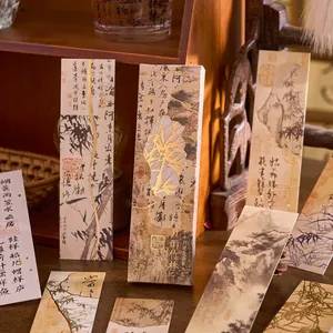 Goudstempel bladwijzers doos set met Chinese stijl en traditionele kalligrafie