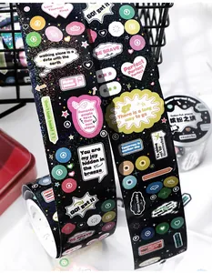 Holographic black decorative tape with English quotes for journaling and DIY crafts