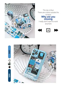 Blue aesthetic washi tape and stickers for DIY journaling and phone case decoration