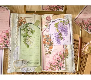 Vintage floral illustration memo pads for scrapbooking and journaling background decor