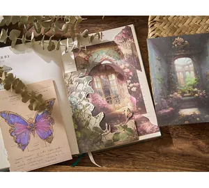 Carta vintage per scrapbooking con illustrazioni di farfalle e archi da giardino