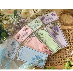 Detail view of floral illustration memo pads with vintage literary style and soft colors