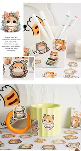 Vista detallada de pegatinas de gato naranja, pegatinas decorativas para diario DIY.