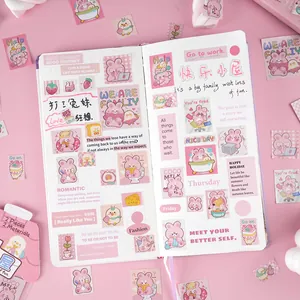 Adorable pink cartoon rabbit sticker set for creative DIY journal and notebook decoration