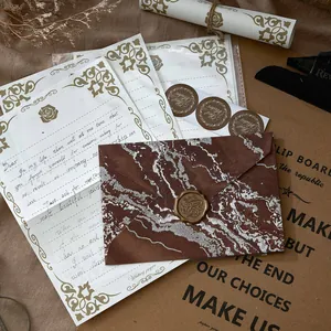 Vintage gold foil letter writing paper and marble pattern envelope set with wax seal