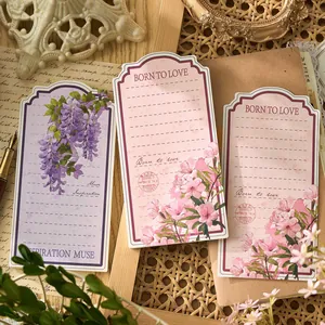 Vintage floral illustration memo pads featuring wisteria and pink flower designs for journaling