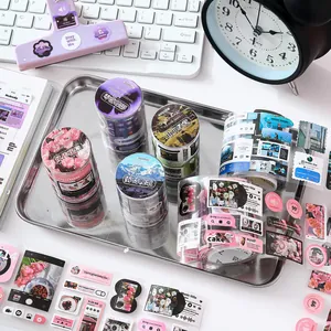 Aesthetic Korean Style Coated Paper Tape Music Player UI Floral Pattern Decorative Scrapbooking Tape For DIY Craft Journaling