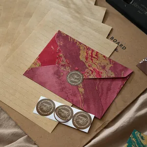 Retro gold foil envelope letter paper set with Best Wishes stickers for invitations