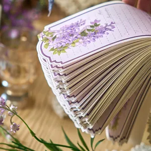 Vintage floral illustration memo pad featuring purple wisteria design and lined pages