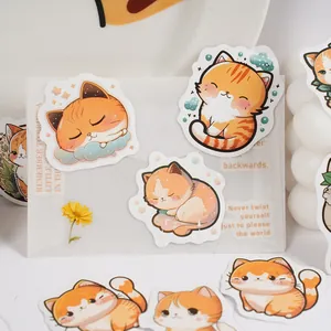 Lindos pegatinas gato naranja dibujos animados gatito diario álbum DIY decorativos sello