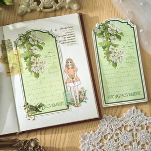 Aesthetic vintage style memo pad with green floral illustrations for scrapbooking and journaling
