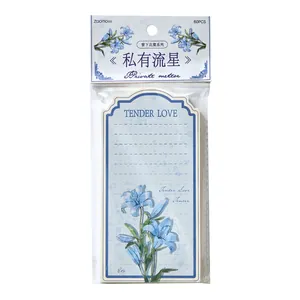 Floral illustration memo pad for journaling and scrapbooking with blue lily design