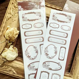 Retro vintage floral rose label stickers set for journaling and scrapbooking decor