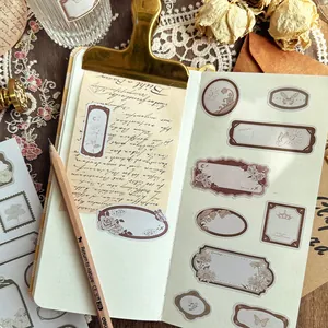 Vintage floral label stickers for bullet journals, retro minimalist decorative stationery
