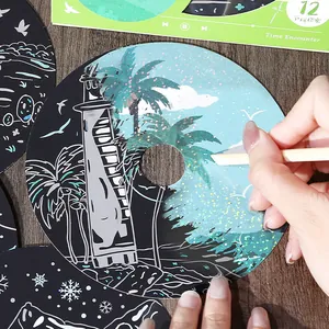 Creatieve CD scratch art papier set met vuurtoren ontwerp en houten pen