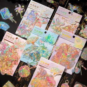 Autocollants Holographiques Laser en PET Dorure à la Feuille Vintage Chinois Floral Papillon Décoratifs pour Scrapbooking Journal Fournitures de Papeterie Créatives