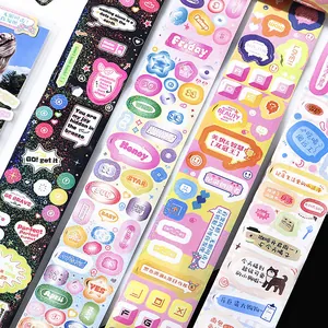 Vibrant Korean-style synthetic paper die-cut tape with various decorative text stickers