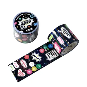 Holographic black die-cut washi tape with colorful patterns and inspiring quotes for journaling