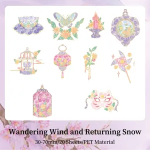 Set d'autocollants PET floraux oniriques avec détails dorés pour scrapbooking