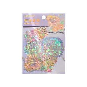 20 autocollants hologrammes en PET vintage avec motifs floraux dorés pour scrapbooking