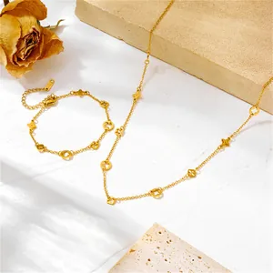 Non-Tarnish Stainless Steel Hollow Clover Jewelry Set For Women 18K Gold Plated Heart Pattern Necklace Bracelet Jewelry Gift