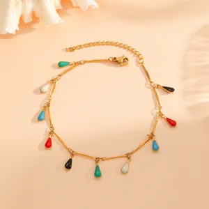 Elegant 18K gold plated bracelet featuring vibrant teardrop enamel pendants and extender