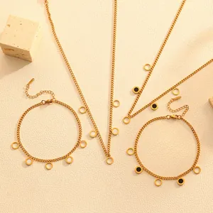 Detailed view of gold stainless steel jewelry set with hollow round shell pendants