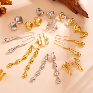 Vintage Titanium Steel Drop Earrings For Women Geometric Waterdrop Heart Studs With Rhinestones Artificial Pearl Jewelry