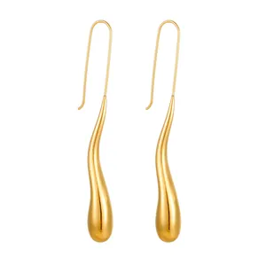 Close-up of elegant gold-plated stainless steel curved waterdrop earrings