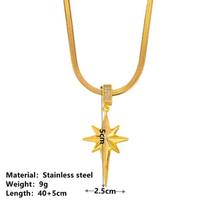 Detailed size guide for gold-plated stainless steel star pendant necklace with crystals