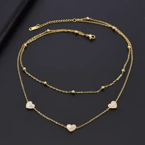 Detailed view of 18K gold plated heart necklace with mother of pearl shell inlays