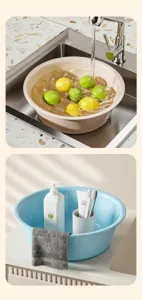 Bacinelle in plastica multiuso mostrate in cucina e in bagno per uso quotidiano