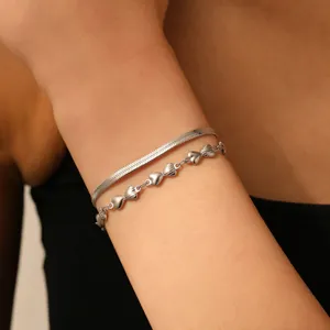 Ensemble de bracelet double couche en acier inoxydable chaîne à chevrons détail de bijoux