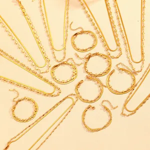 Ensemble de colliers et bracelets dorés double couche en acier inoxydable bijoux tendance