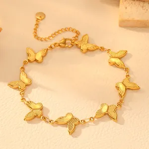Elegant gold-plated stainless steel butterfly charm bracelet for women, perfect for jewelry gifts.