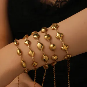 Minimalist Titanium Steel Geometric Chain Bracelet For Women Gold Electroplated Clover Butterfly Star Shell Cross Pendant Charm Bracelet Delicate Adjustable Gift Jewelry