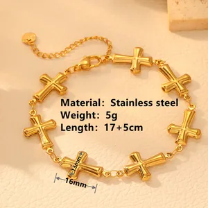 Gold stainless steel cross charm bracelet size guide and product parameters description