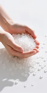 Macro view of high-quality translucent ABS resin beads for flower umbrella stand