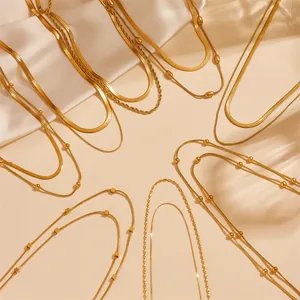 Double Layer Stainless Steel Snake Chain Necklace For Women 18K Gold Plated Titanium Steel Bead Pendant Fashion Necklaces Jewelry