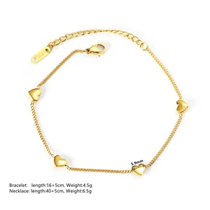 Detail view of a gold titanium steel heart necklace with dimensional specifications.