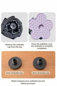 Instructional guide and 6mm 8mm screw size comparison for flower umbrella stand base
