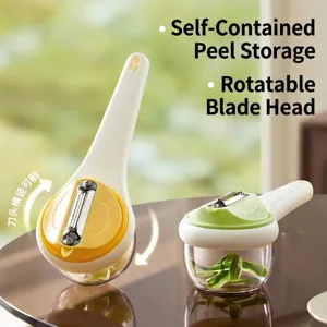 Pelador de Acero Inoxidable 304 Con Cubo de Almacenamiento Raspador Giratorio Manual para Frutas y Verduras Herramienta de Cocina