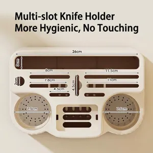 Multi-functional cream white kitchen utensil and knife organizer with dimensions