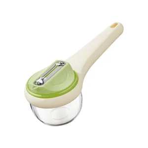 Pelador multifunción de acero inoxidable para frutas y verduras con contenedor