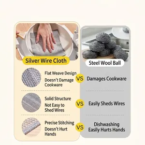 Multifunctional silver wire dishcloth for efficient kitchen cleaning and dishwashing