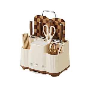 Versatile kitchen organizer rack for knives, cutlery, and cutting board storage