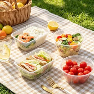 Lot de boîtes alimentaires jetables en plastique transparent pour pique-nique et vente