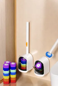Wegwerptoiletborstelset met muurbevestiging en kleurrijke vervangende sponskoppen